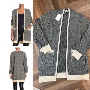 FRNCH Black and Cream Striped Cardigan